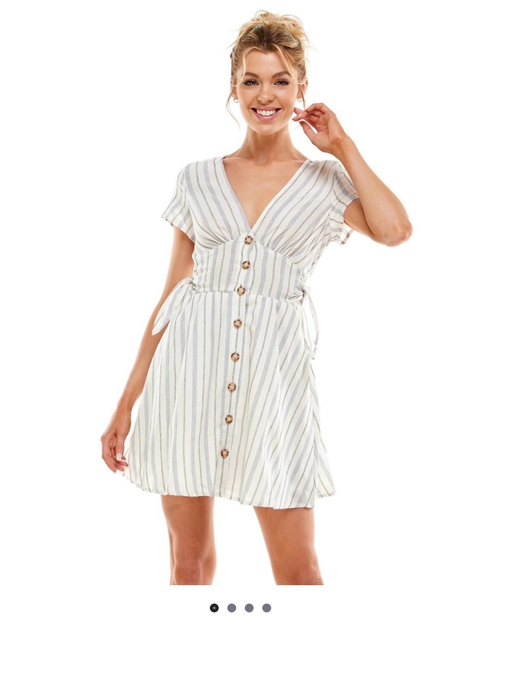 As U Wish Cream and Blue Striped V-Neck Dress